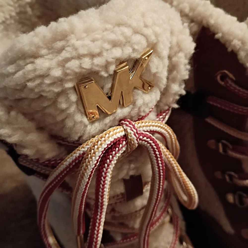 Michael Kors Brown & Cream Shearling Lace-Up Winter Boots